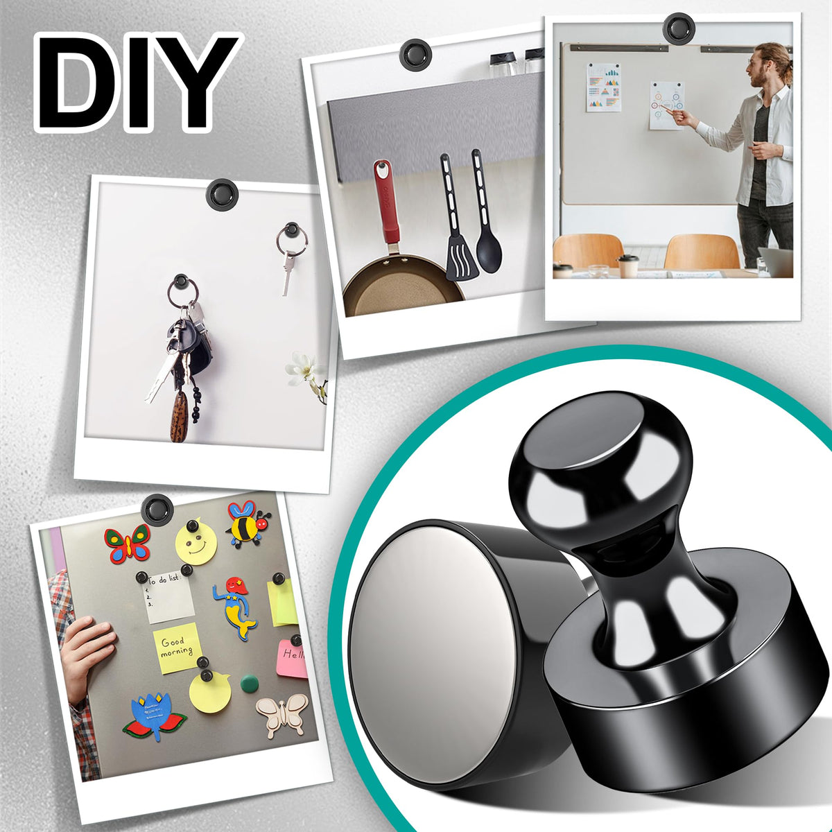 Tiergrade Metallic Magnets, Refrigerator Magnets, 24 Pack Black Magnetic Push Pins, Strong Fridge Magnets, Multi-use Whiteboard Magnets Perfect for Kitchen Office Classroom