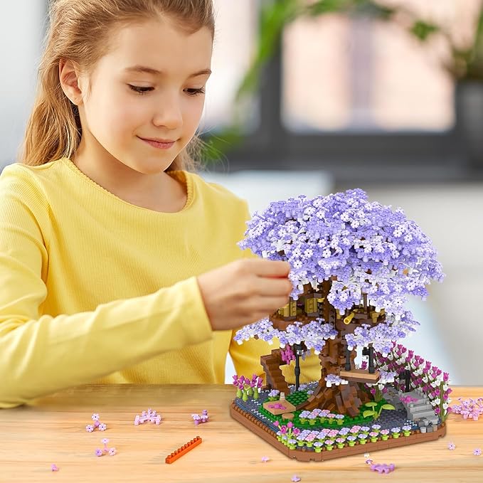 Cherry Blossom Bonsai Tree Mini Micro Building Set, Japanese Sakura Tree House Model Sets for Adults, Flowers House Mini Bricks Building Kit, Creative Gift Toys for Kids 12-14 (2200PCS)