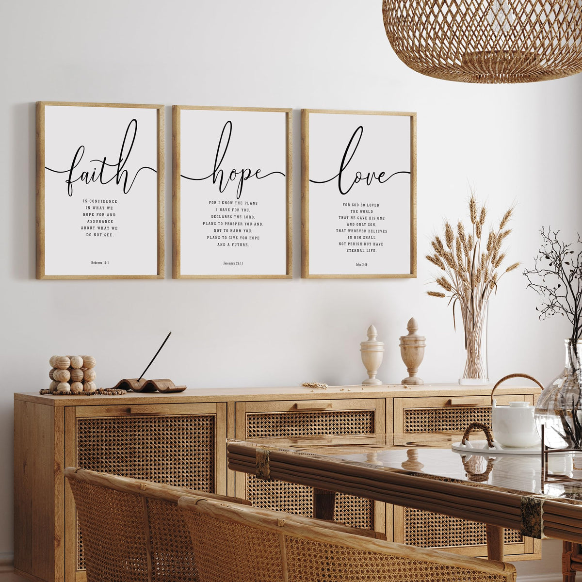 Houmury Set of 3 Framed Farmhouse Bible Verses Wall Decor Sign 11”x14” Christian Faith Scripture Wall Art for Home Bedroom Wall Decor (11"x14" Brown)