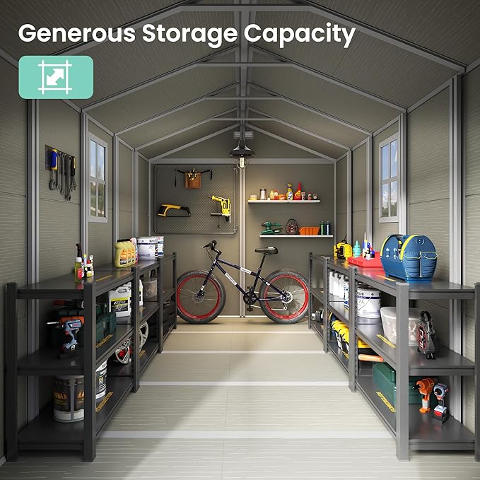 UDPATIO Outdoor Storage Shed 7.5x10.7 FT, Plastic Garden Shed for Bike, Garbage Can, Tool, Outside Sheds & Outdoor Resin Shed with Lockable Door for Backyard, Patio, Lawn, Standstone