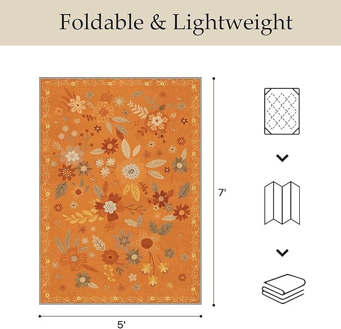 GENIMO Indoor Outdoor Area Rug 5' X 7' Waterproof, Washable Door Mat Non Shedding, Easy Cleaning Floral Outdoor Carpet for Patio, Entryway, Porch, Bathroom, Living Room, Bedroom, Backyard