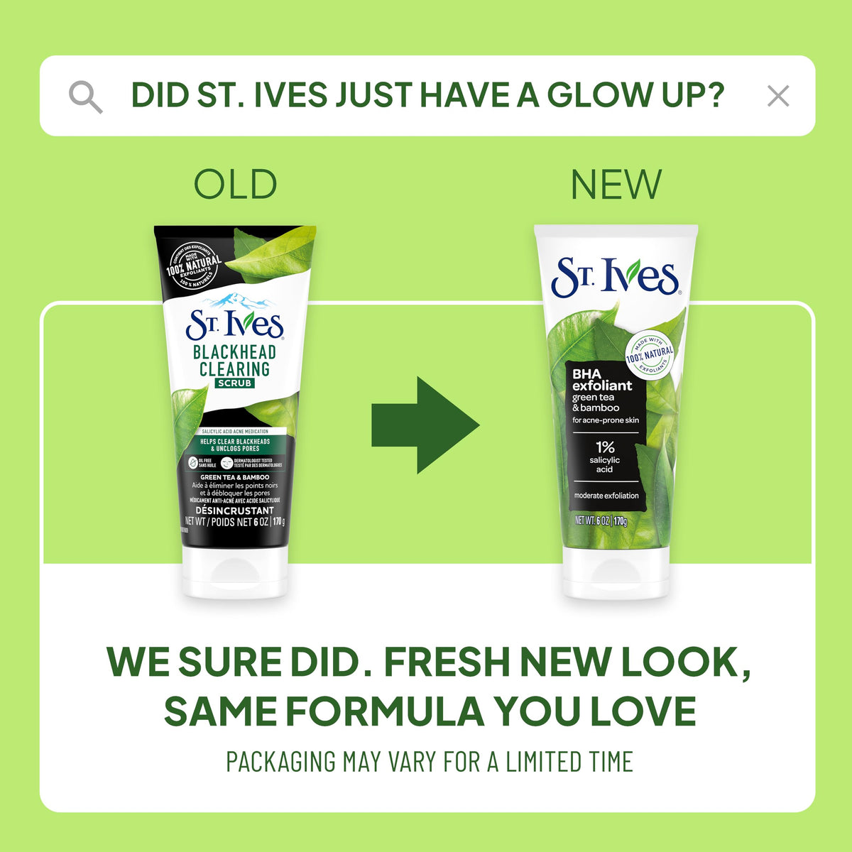 St. Ives Blackhead Clearing Face Scrub, Clears Blackheads & Unclogs Pores, Green Tea & Bamboo, Salicylic Acid Acne Treatment Facial Scrub, Moderate Exfoliator Skin Care with Natural Exfoliants 6 oz