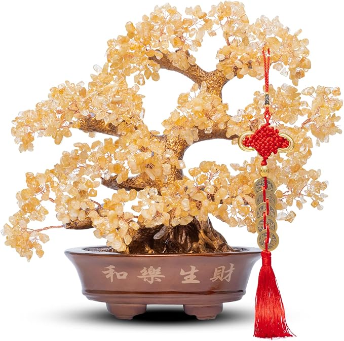 Natural Large Citrine Tree,14"Feng Shui Money Tree(1251 Gemstone Count)Citrine Crystal Tree for Abundance Prosperity Success Fortune Decoration Tree Bonsai for Home & Office Good Luck Wealth