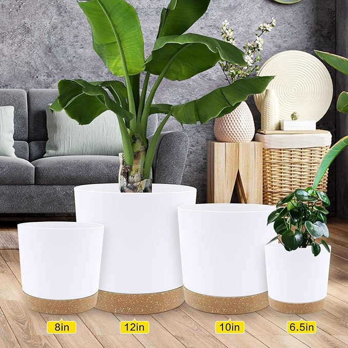 QCQHDU 12 inch Plant Pot, 2 Pack Planters for Indoor Plants with Drainage Holes & Saucer, Outdoor Flower Pots Home Garden Modern Decor