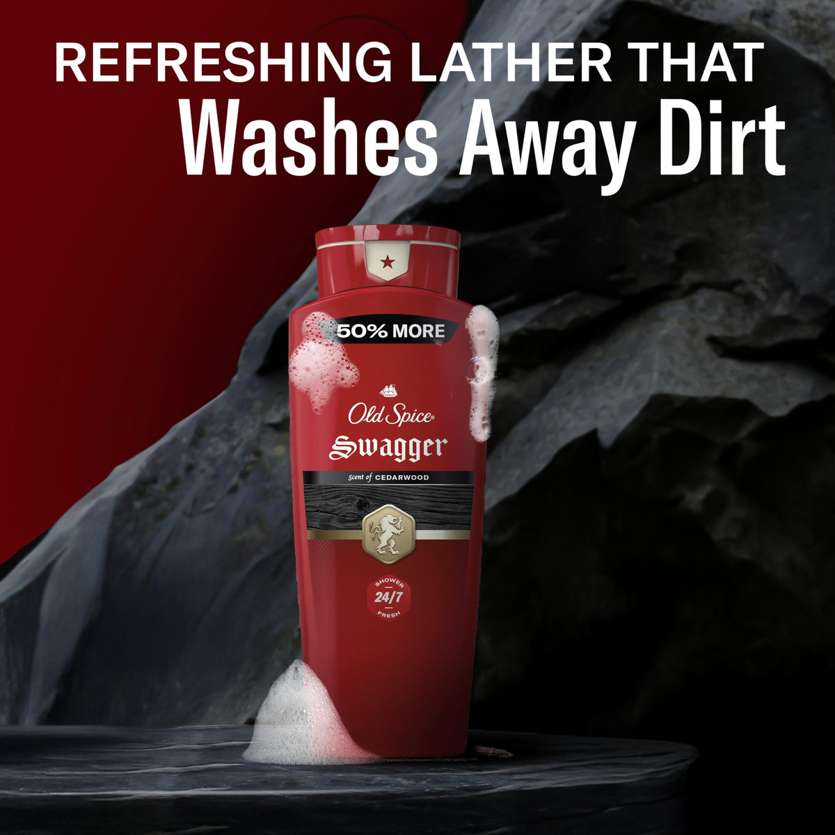 Old Spice Refreshing Body Wash for Men, 3X Defense, 24/7 Shower Fresh with Long Lasting Scent, Red Collection, Swagger with Cedarwood Scent, 16 oz (Pack of 4)