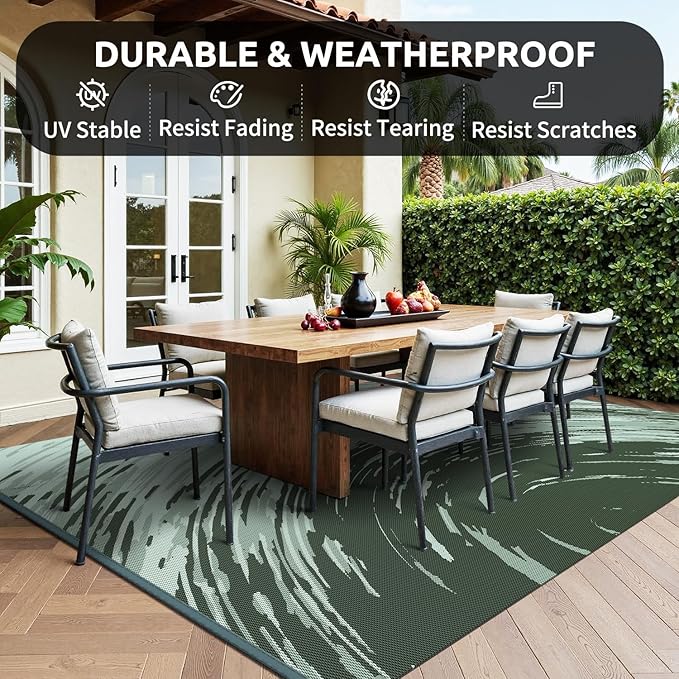 COCOER Modern Outdoor Rug 8x10 Reversible-Waterproof Outdoor Patio Rug-Quick Dry Outdoor Area Rugs Indoor Outdoor Rugs-Outside Rug Patio Decor for Porch Deck Balcony Backyard