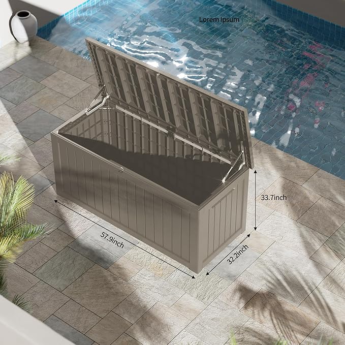 270 Gallon Outdoor Storage Box Waterproof Lockable Resin Deck Box Large, Patio Storage Bin for Pool Accessories Cushion Furniture, Garden Tools, UV-Resistant Outside Delivery Grey