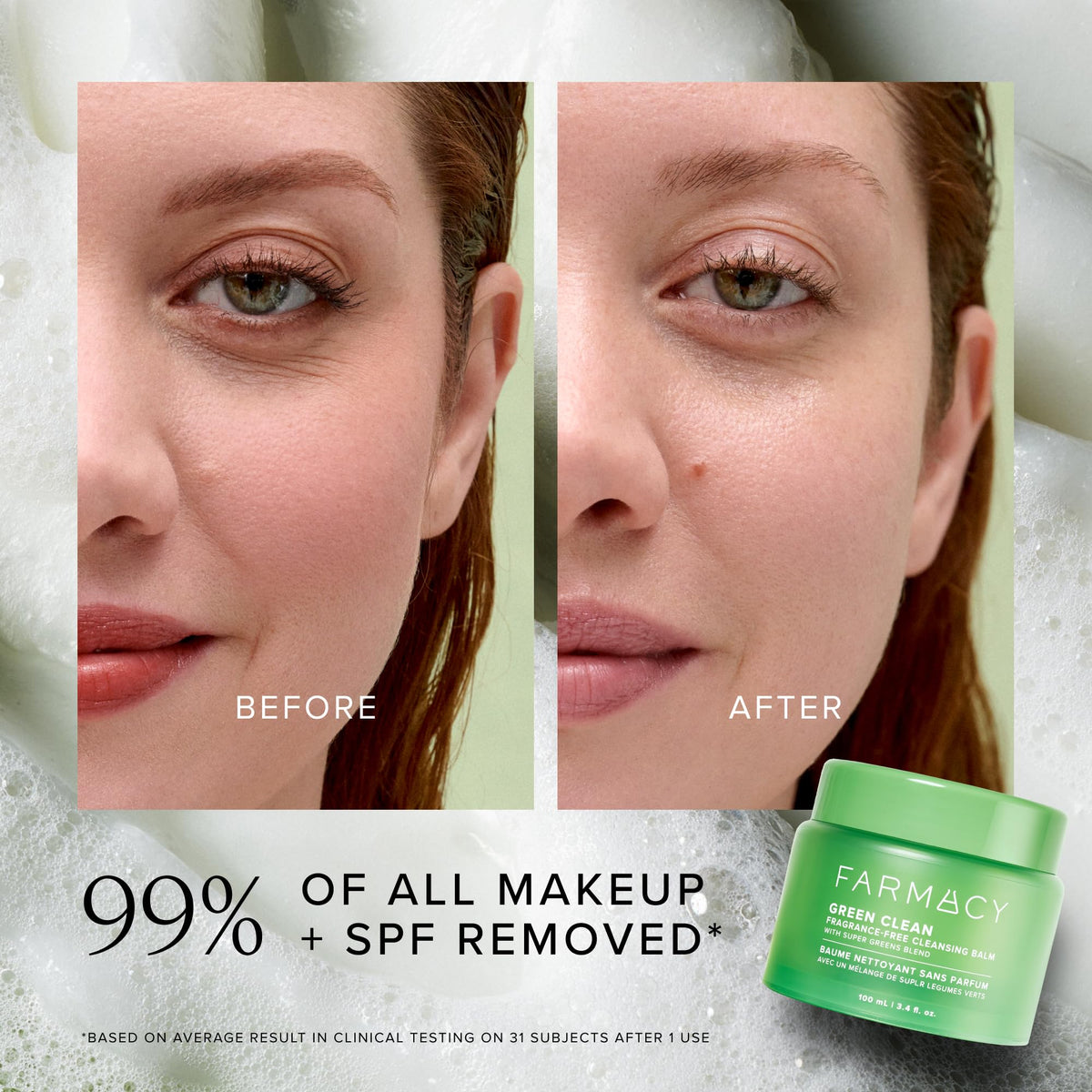 Farmacy Sensitive Skin Makeup Remover Cleansing Balm - Green Clean Waterproof Makeup Remover Balm + Oil Cleanser for Face - Melts Make Up + SPF - Hydrates + Softens Skin - Fragrance-Free (30ml)
