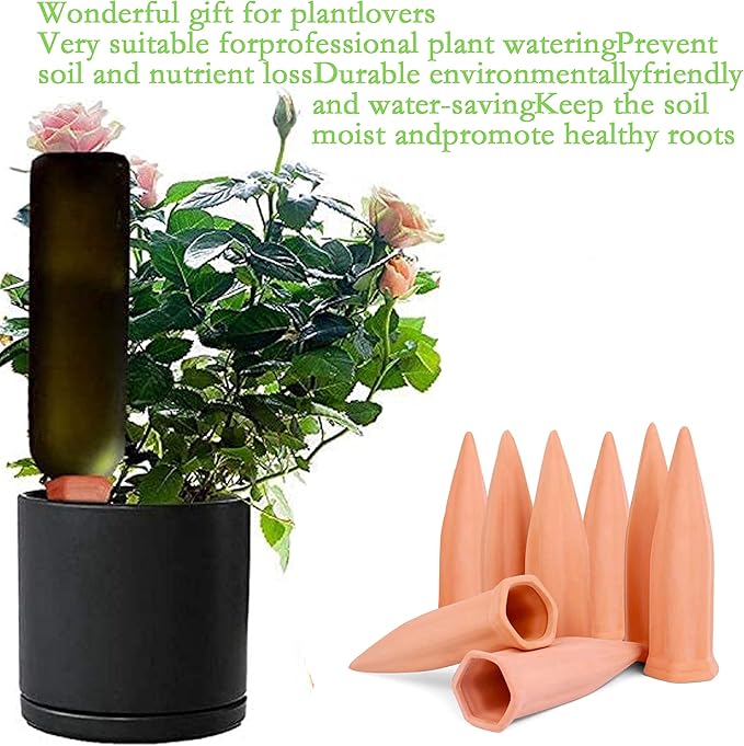 XXYXXY Terracotta Watering Spikes Plant Watering Clay Automatic Watering Device for Plants Used in Holidays, Indoor Plant Watering Device Clay Automatic Watering Device (10PCS)