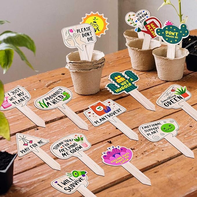 Funny Plant Labels - 15 Pack Garden Markers for Succulent Flowers, Greenery, Seedling Plants - Waterproof, Outdoor/Indoor Patio Tags, Garden Stakes