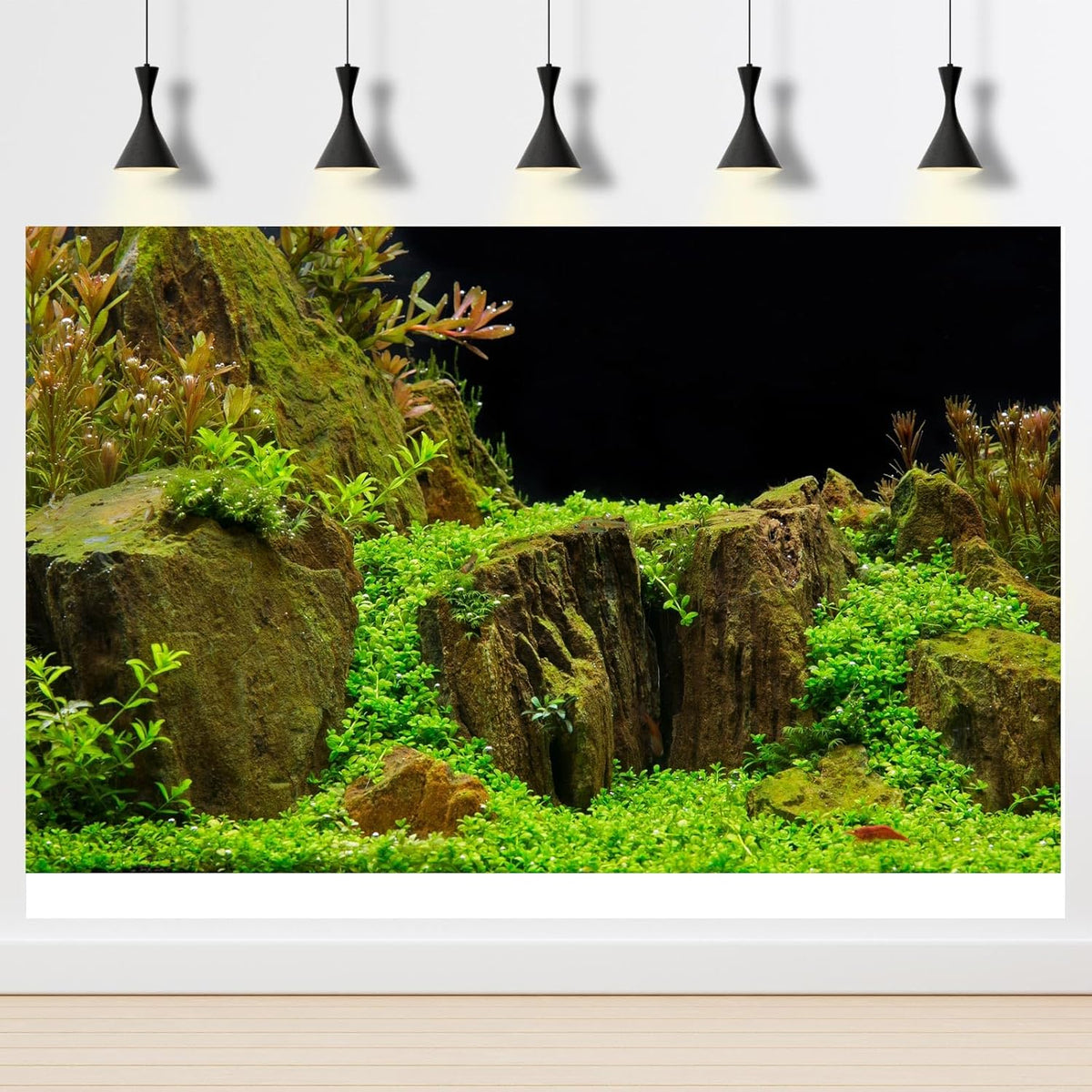 Aquarium Background Exquisite Underwater Grass with Moss Aquarium Backdrop Mysterious Stone Aquarium Background Durable Vivid and Fresh Leaves Background Tank Backdrop Decor Vinyl 24x12in