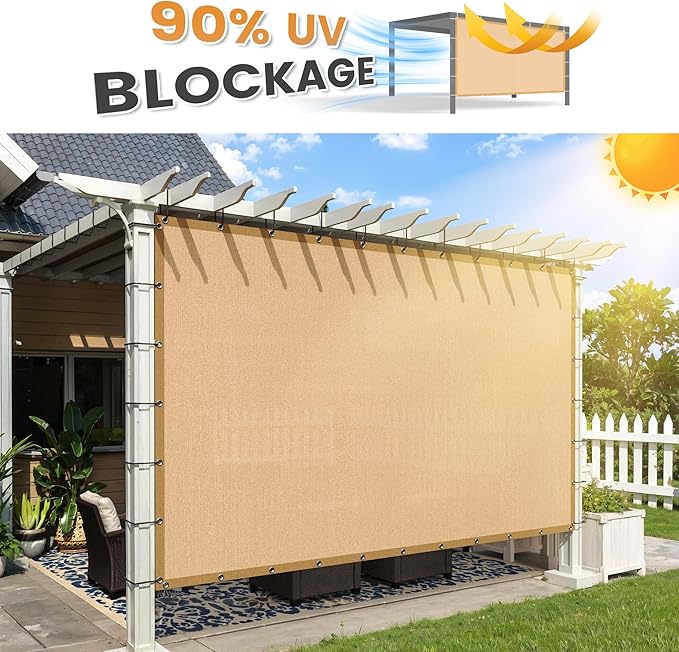 VICLLAX Shade Fabric Sun Shade Cloth with Every 2 FT Grommets for Patio Garden Pergola Cover Canopy 9x14 FT, Wheat