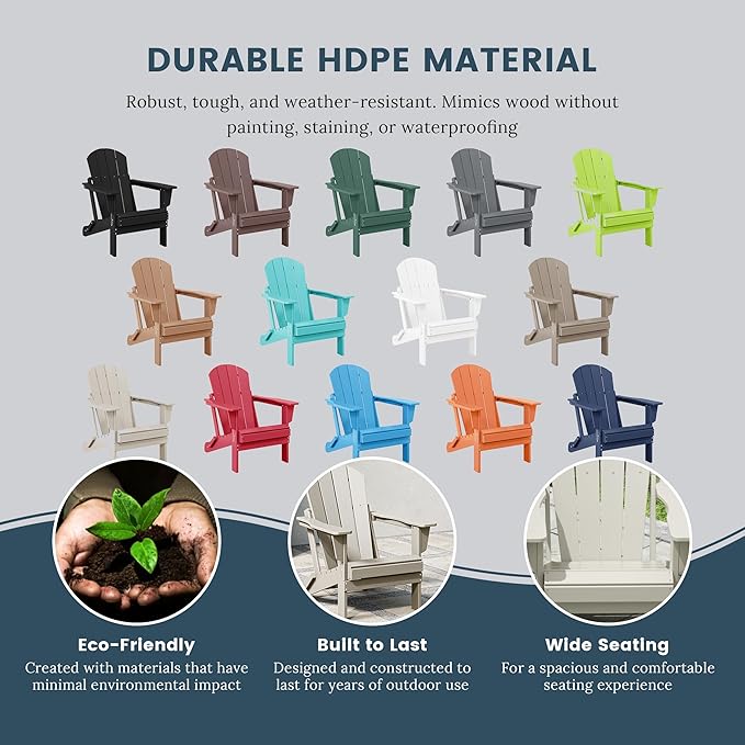 Westin Outdoors Laguna WO Home Outdoor Adirondack Folding Chair Lounger Seat Traditional Retro Home Furniture for Beach, Balcony, Backyard, Lawn, Patio, Pool, Deck, Garden (Sand)
