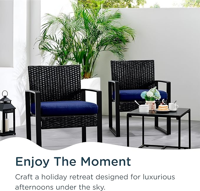Codi Patio Chair Cushions 19x19 Inch, Waterproof Seat Cushion for Outdoor Furniture with Textured Fabric, Handles & Adjustable Straps, Fade Resistant - Set of 2, Navy Blue