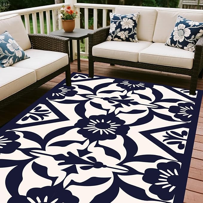 WILDROOTS 5x8 Feet Klein Plastic Outdoor Rug, Stain Resistant Waterproof Reversible Outdoor Patio Rug, Fade Resistant Camping Rug