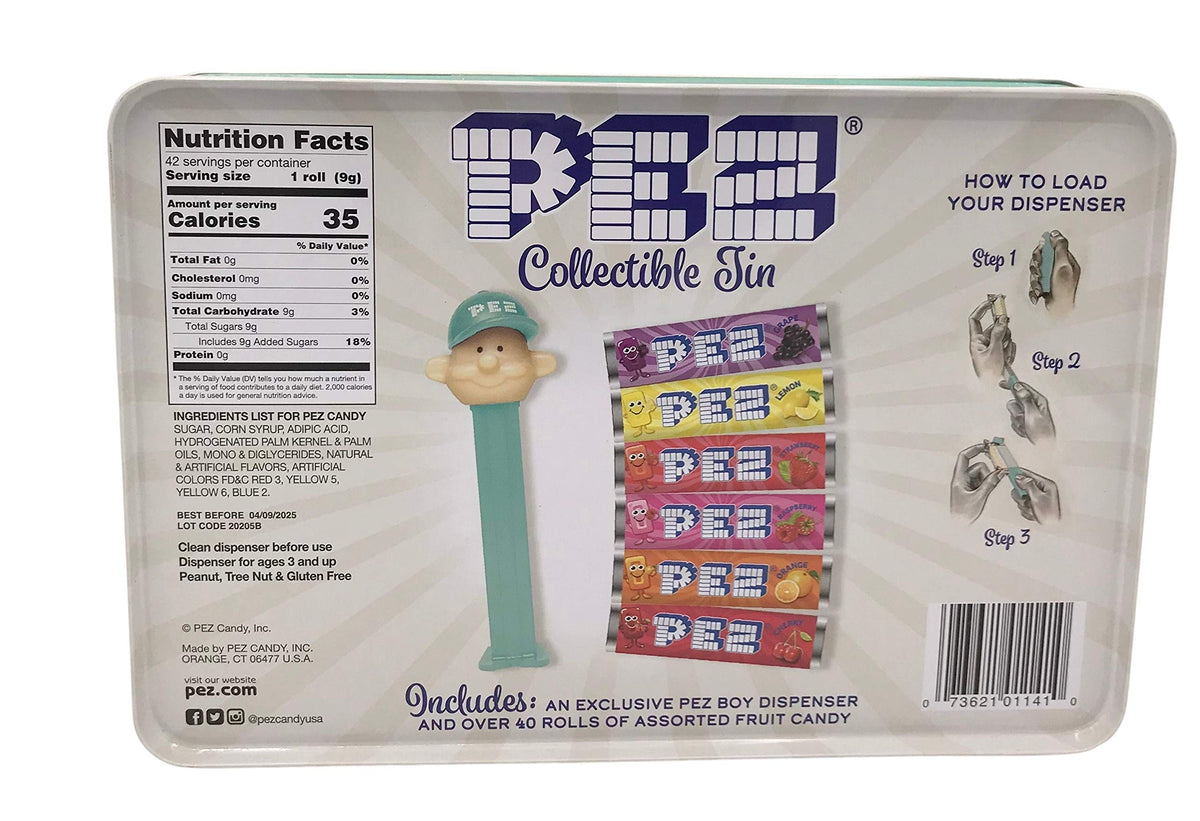 Collections Etc Pez Collector Candy Tin With 40+ Rolls Of Assorted Candy