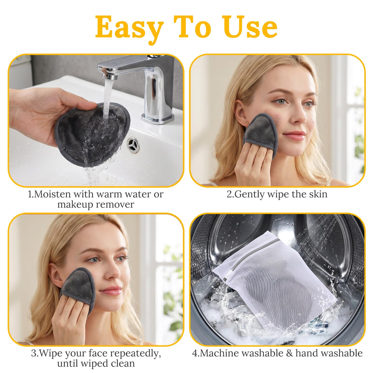 24Pcs Makeup Remover Pads, Grey Microfiber with 2 Storage Bags
