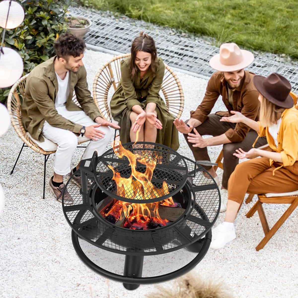 BALI OUTDOORS Fire Pit with Poker, Outdoor Fire Pit Extra Large, Wood Burning Firepits for Outside with Grill, 47 inch