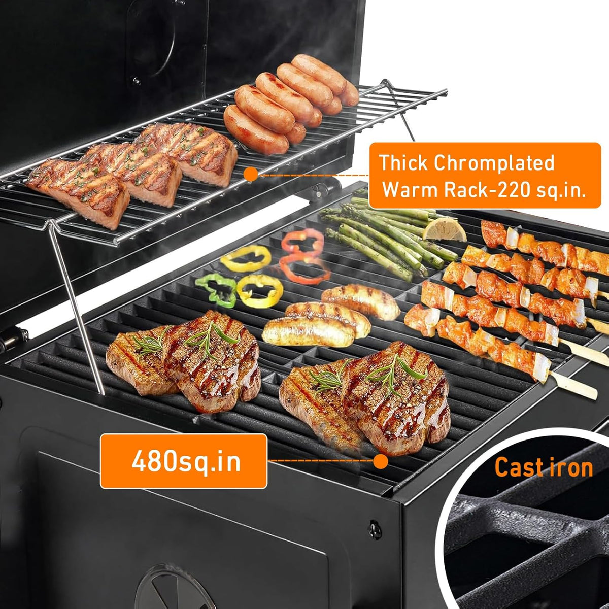 Built In Charcoal Grill, BBQ Grill with Oversize Cooking Area, Outdoor Cooking Grill with Charcoal Trays for Outdoor Backyard Camping Picnics, Patio and Parties