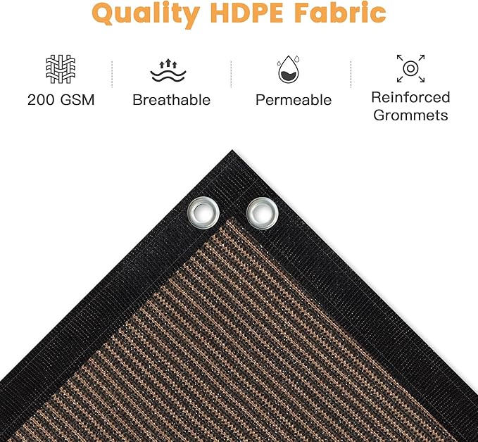 VICLLAX Shade Fabric Sun Shade Cloth with Every 2 FT Grommets for Patio Garden Pergola Cover Canopy 8x8 FT, Mocha