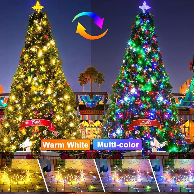 KNONEW 403ft 1000 LED Christmas Lights Color Changing String Lights Outdoor with 11 Modes for Xmas Tree Trunk Yard Porch Outdoor Wedding Party Decorations (Warm White to Multicolor)
