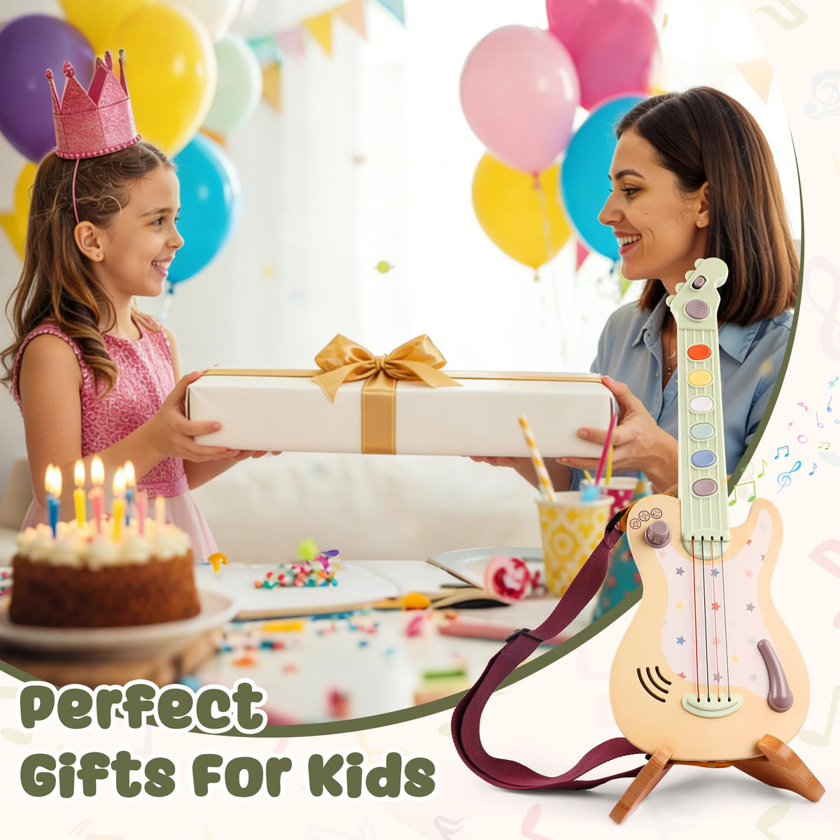 FReniland Electric Guitar Toy for Kids – Rock Style Musical Guitar with Real Strings, Pressable Buttons & Sound Effects, Musical Instrument for Toddlers Boys Girls Ages 3–6