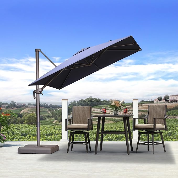 PURPLE LEAF 8 Feet Cantilever Patio Umbrella Square Umbrella with 360° Rotation and Aluminum Offset Hanging Outdoor Umbrella for Pool Garden Backyard Deck, Navy Blue