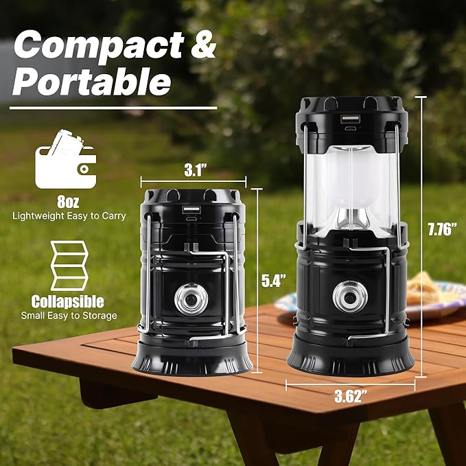 Lichamp Collapsible Portable Solar Camping Lantern, USB Rechargeable LED Flashlight - Survival Kits for Power Outages Hurricane Supplies Emergency, Indoor & Outdoor, 4-Pack