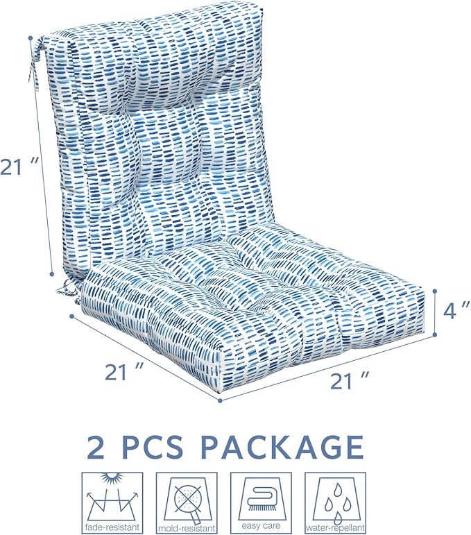 LVTXIII Outdoor Adirondack Chair Cushions, L42 x W21 x H4 Patio Tufted Low Back Cushions, Seasonal Replacement Rocking Chair Cushion for Home Garden Furnitue, Set of 2, Pebble Blue