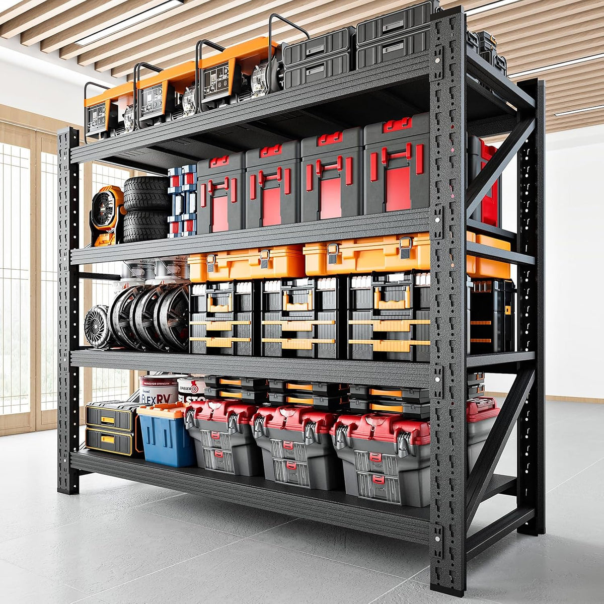 3000LBS Storage Shelves,48" W Garage Shelving Heavy Duty Metal Adjustable Garage Shelves, Shelving Units Industrial Shelving for Warehouse,48" W x 24" D x 69" H,Black