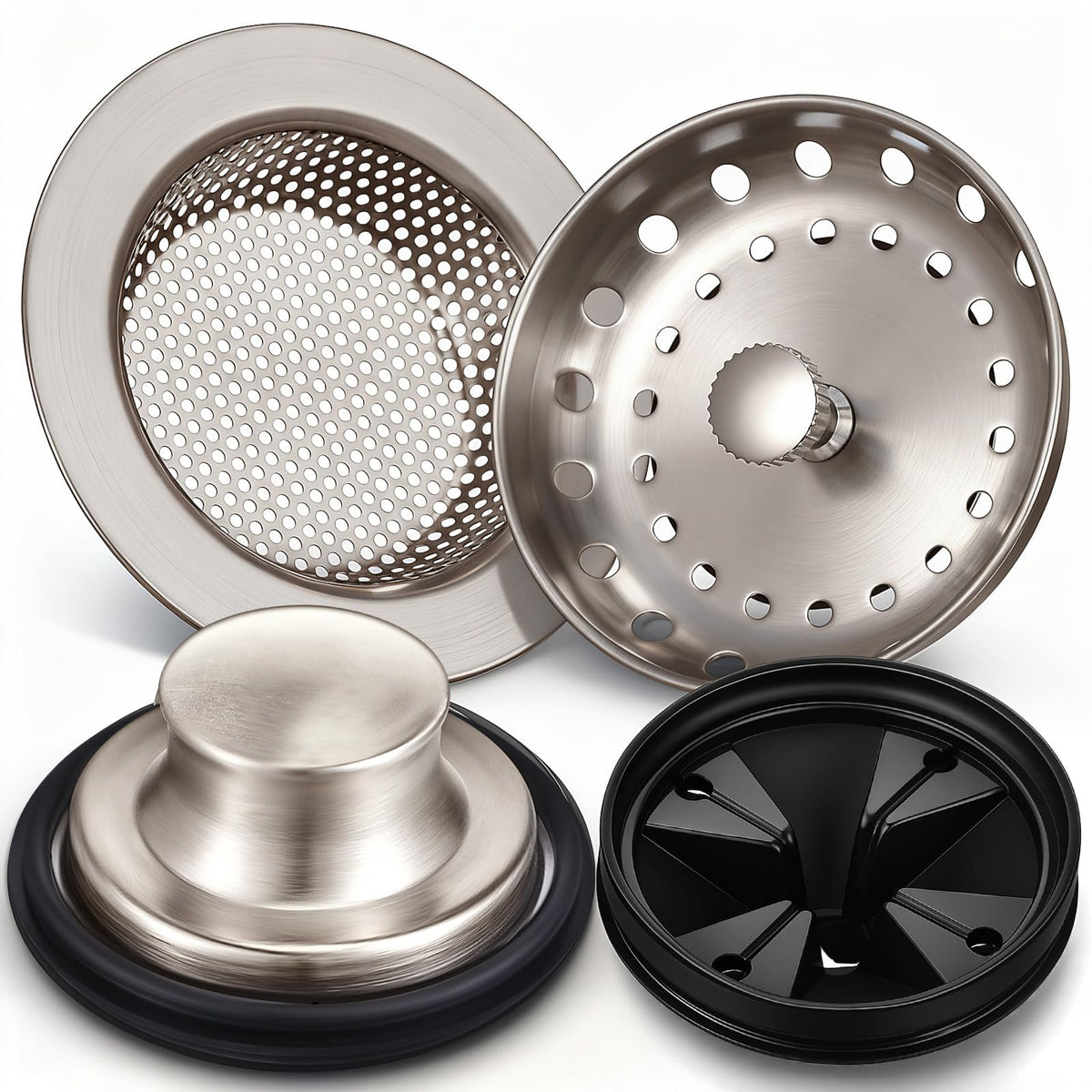 Yiyiring 4 Pcs Brushed Silver Garbage Disposal Splash Guard and Stopper