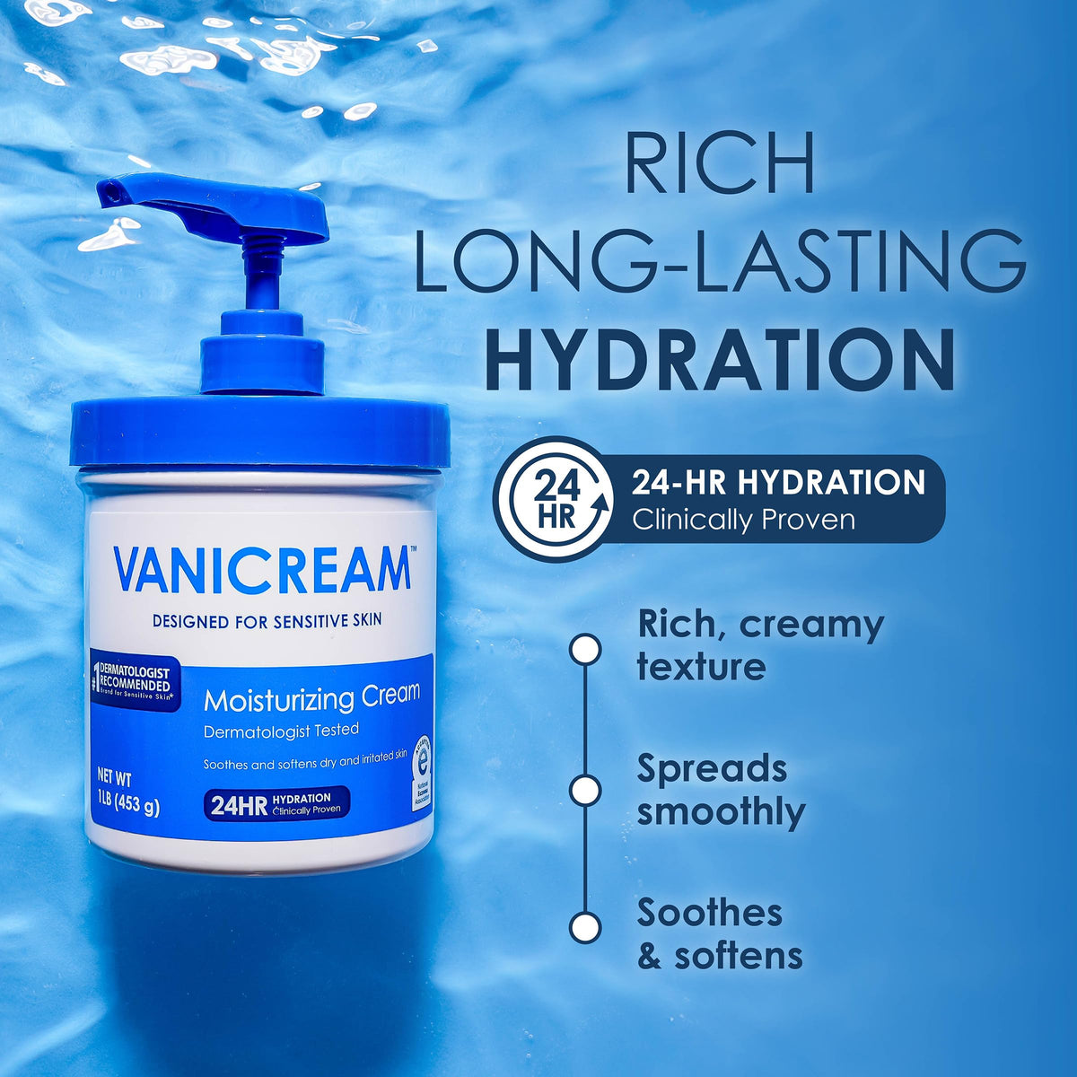 Vanicream Moisturizing Cream, Body & Face Moisturizer, 16 Oz Pump Dispenser