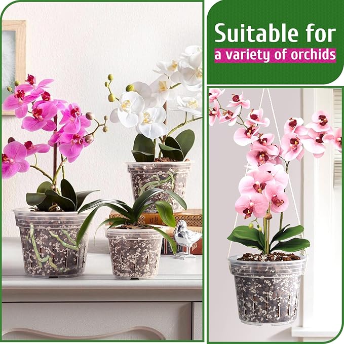 Orchid Pot, 9 Pack Orchid Pots with Holes, 3 Each of 4.8, 5.7 and 6.4 Inch Clear Flower Planter for Repotting, Plastic Slotted Nursery Planters Indoor Outdoor