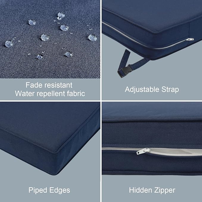 LVTXIII Patio Chair Cushions 19"x19"x3", Water-Repellent Outdoor Seat Cushions for Patio Furniture, Square Chair Pads with Ties for Home Garden Decoration, Set of 2, Navy Blue