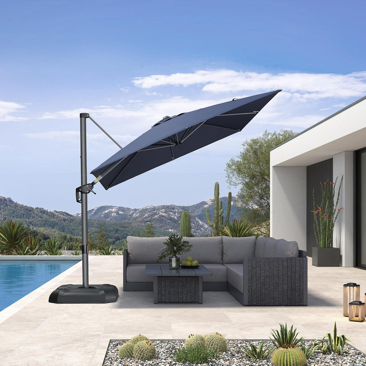 PURPLE LEAF 8 Feet Patio Umbrella Outdoor Cantilever Square Umbrella Aluminum Offset Umbrella with 360-degree Rotation for Garden Deck Pool Patio, Navy Blue
