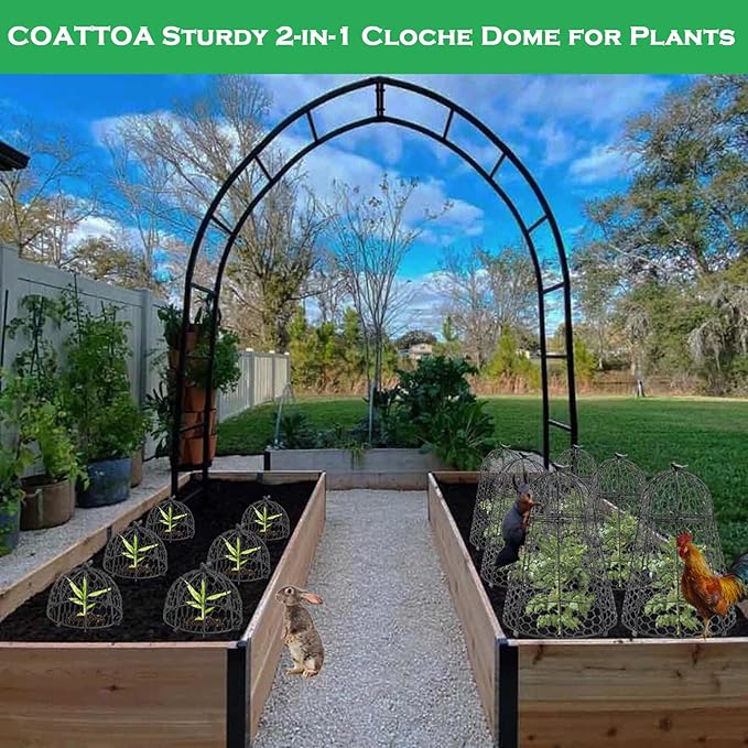 Plant Protector Chicken Wire Cloche 6 PCS, Plant Protectors from Animals, 18.7×12 Inch Large Garden Cloches for Plants, Sturdy 2-in-1 Cloche Dome for Plants, Plant Protectors for Easy Pruning