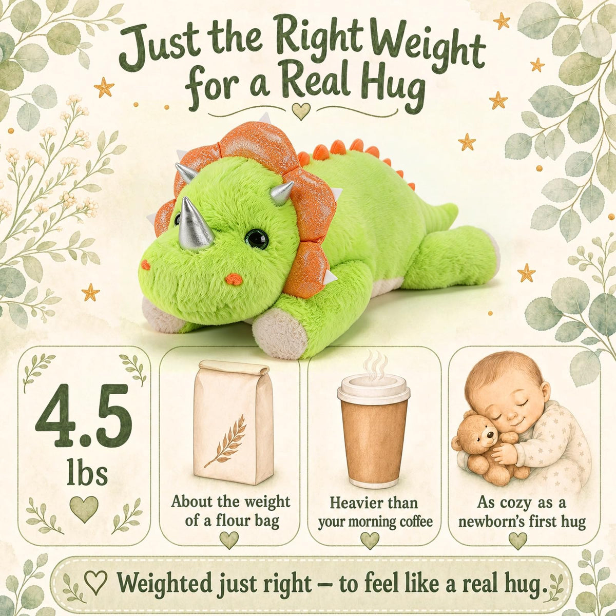gnomantic Dinosaur Weighted Stuffed Animals, Plush Pillow for Kids