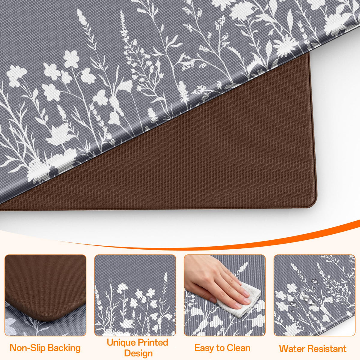 SofterCharm Kitchen Mats for Floor, 2-Piece Anti-Fatigue Kitchen Rugs, Grey