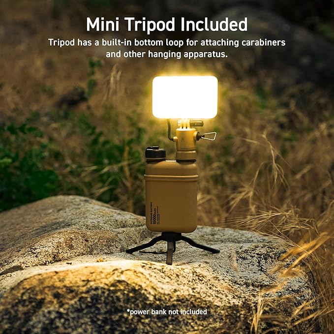 ELECOM NESTOUT Outdoor Camping LED Panel Flashlight w/ Mini Tripod, Dimmable USB Powered LED Light, IP44 Water Dust Resistant, 30-1000 Lumen, Portable Lantern for NESTOUT Power Bank, Beige (Flash-1)