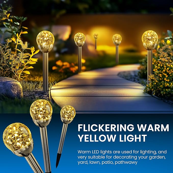 SOLPEX Solar Garden Lights String - 3 Pack Warm White, Solar Powered Cracked Glass Ball, Waterproof for Outdoor & Patio Decoration