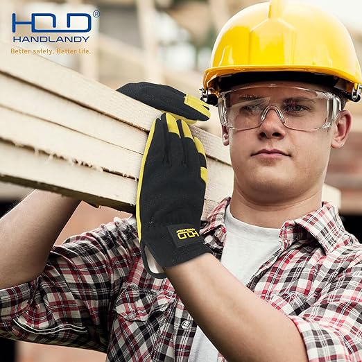 HLDD HANDLANDY Mens Leather Gardening Gloves, Utility Work Gloves for Gardening, Yardwork, Construction, Mechanics