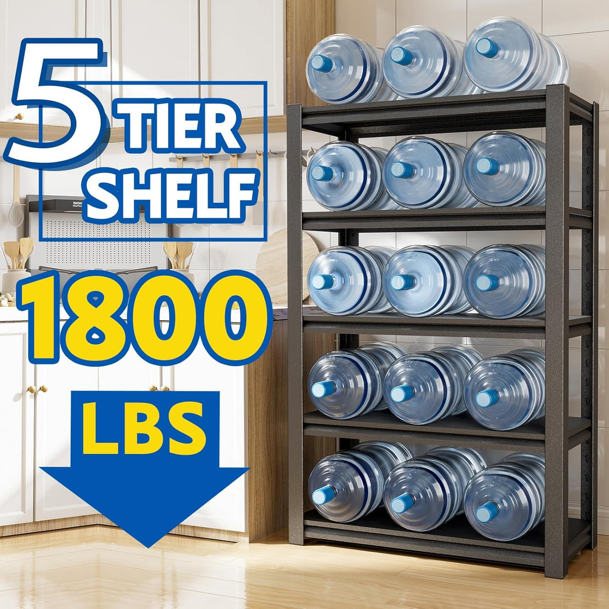 63''H Garage Shelving Heavy Duty, 2800LBS Storage Shelves, 5-Tier Adjustable Metal Shelve Storage Shelf Rack, Industrial Shelving Unit for Garage, Warehouse, Basement (32" W x 15.7" D x 63" H)