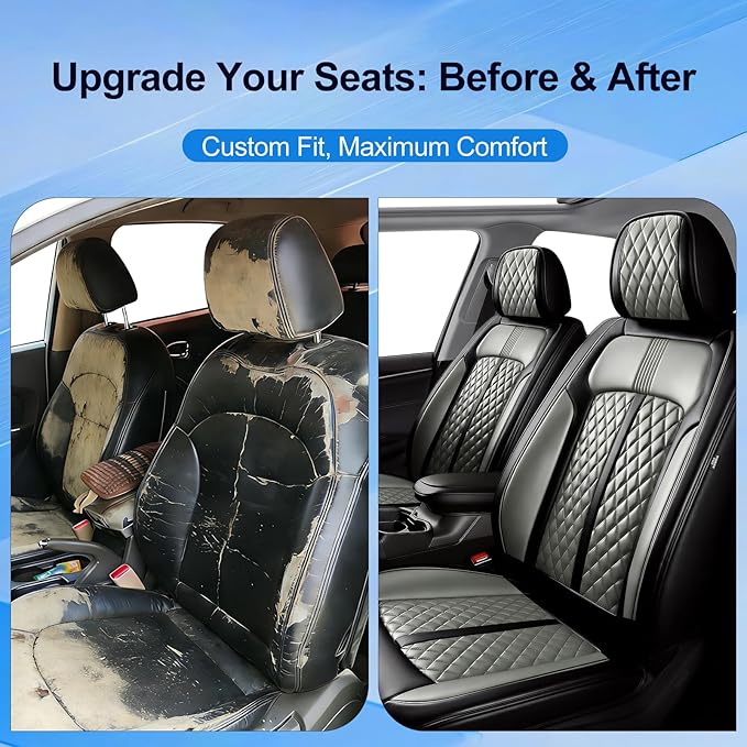 Fit Insight Car Seat Covers for Honda Insight 2010-2022 Premium Leather, Airbag Compatible, Scratch-Resistant, Waterproof All Weather Seat Protector, Airbag Compatible, Full Set, Black+Gray
