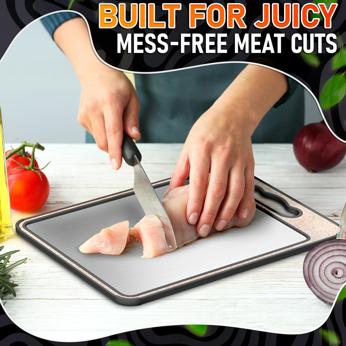 Titanium Cutting Board with Knife Sharpener, 14.3"x9.8", Double Sided