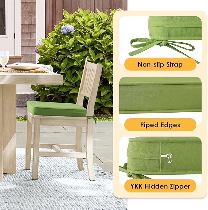 Outdoor Sunbrella Square Corner Seat Cushion, 19"x19"x3", Set of 4, Non Slip Seat Cushion Pads with Removable Cover for Patio Furniture, Garden Yard Lawn, Canvas Ginkgo