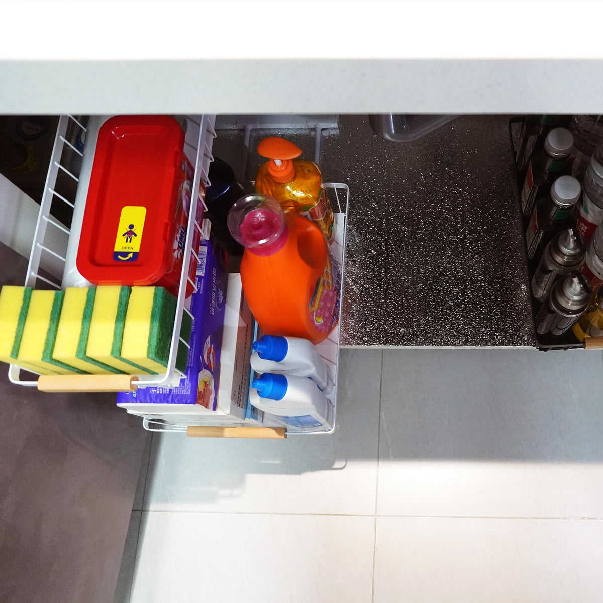 whalenoble Under Sink Organizer, 2 Tier Pull Out Cabinet Organizers and Storage for Kitchen Bathroom Pantry Laundry, Adjustable Height, Slide Out Thickened Metal Storage Shelf (Black, 1 Pack)