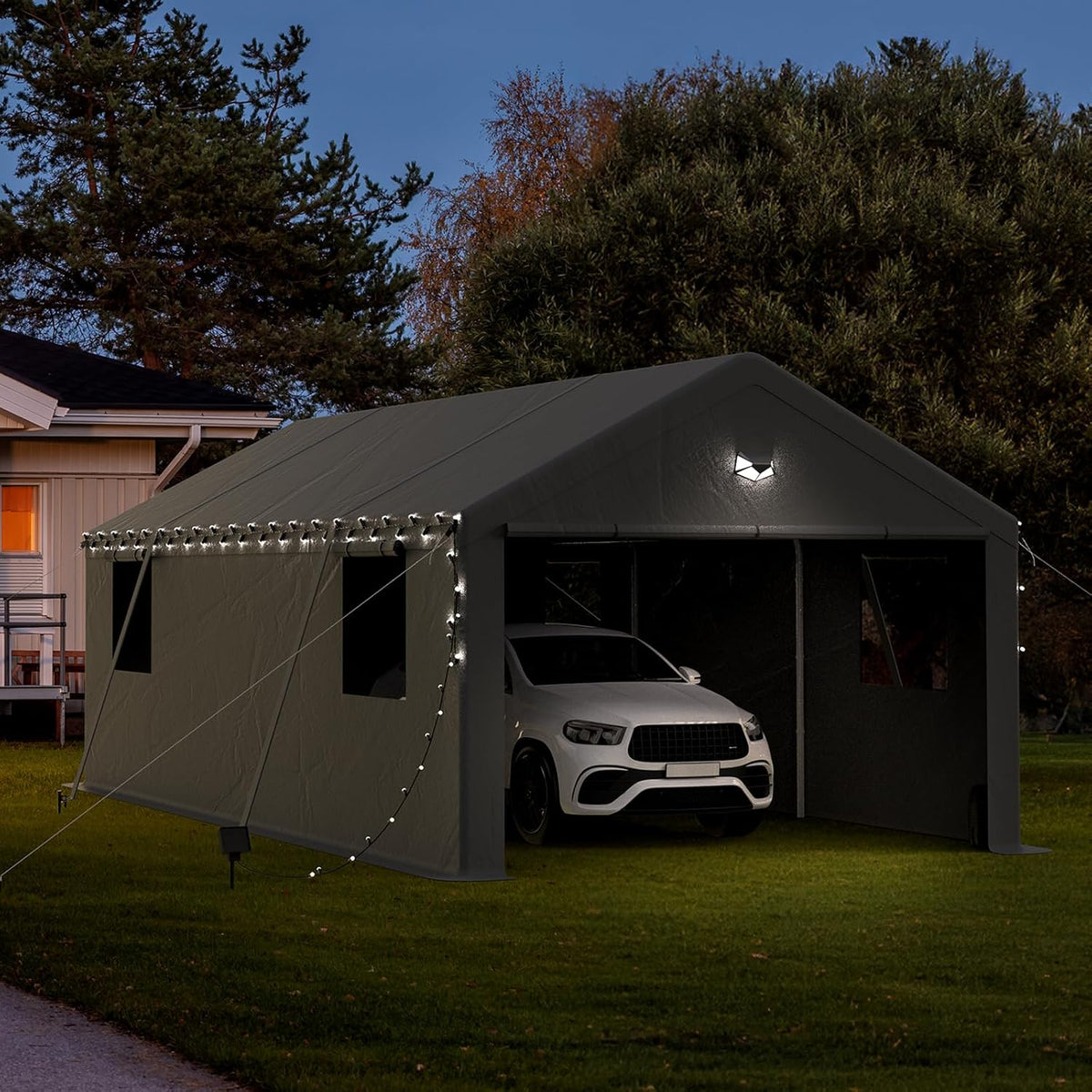 13x25 Carport Canopy, Heavy Duty Car Port, Portable Car Ports Garage with 2 Roll-Up Zipper Drive Through Doors, Grey