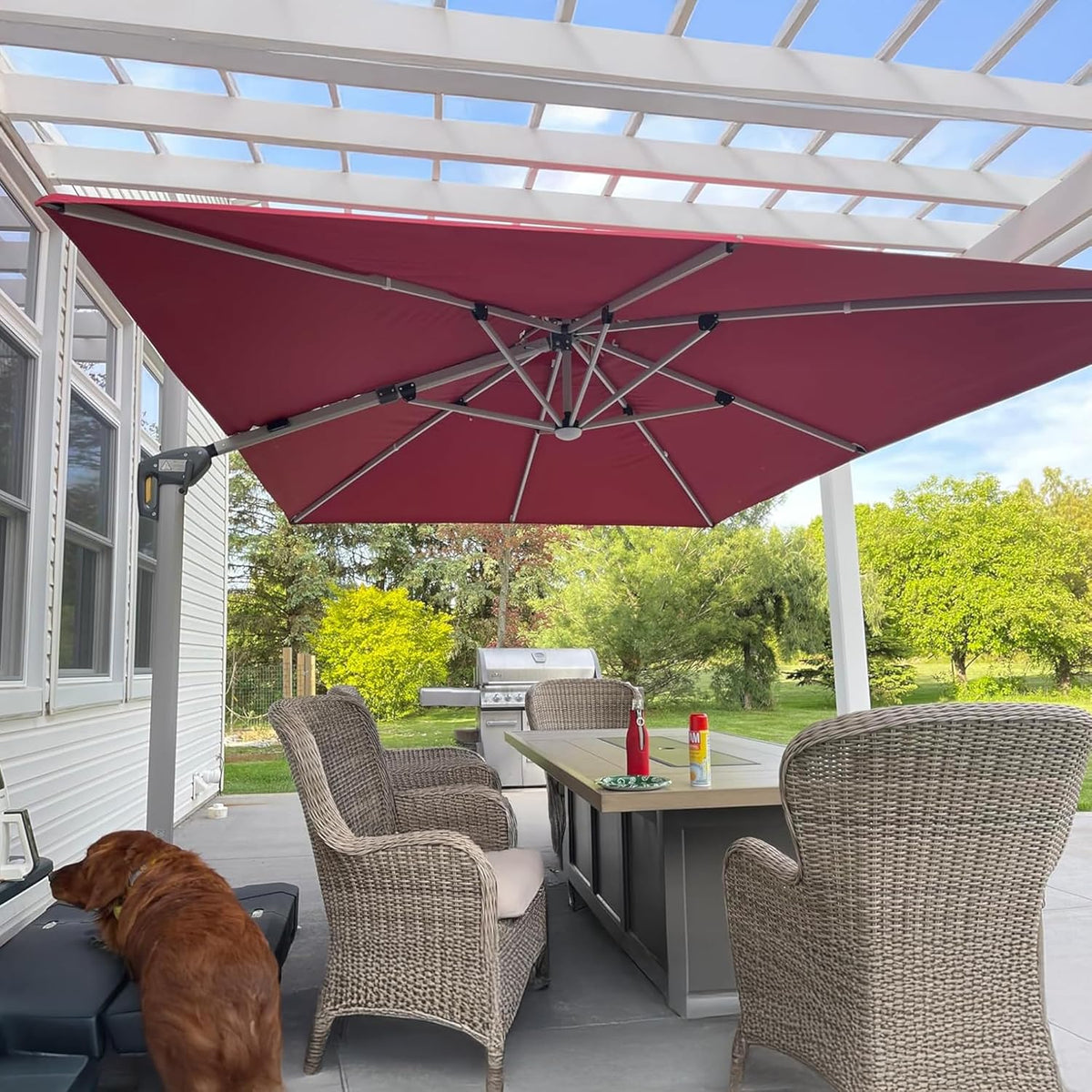 PURPLE LEAF 9' X 12' Solar Powered LED Rectangle Patio Umbrella Offset Cantilever Umbrellas Outdoor Market Umbrella Double Top Deluxe Garden Umbrellas, Terra