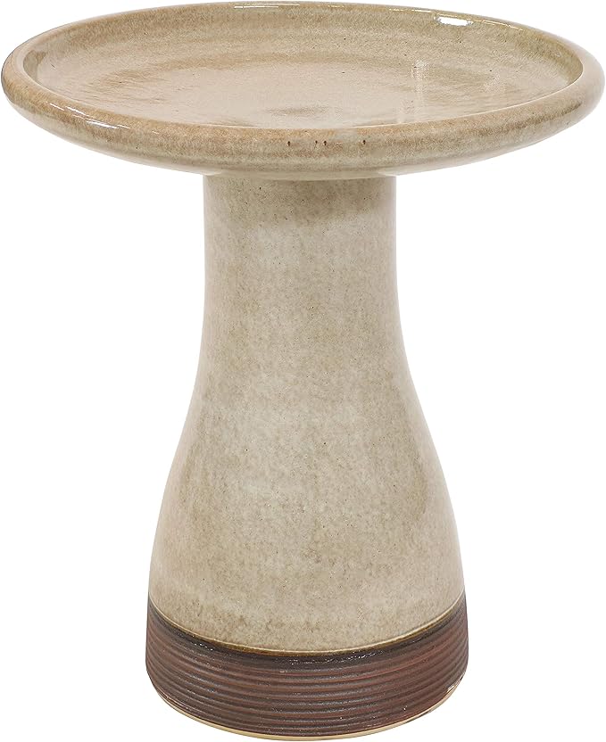 Sunnydaze 21" H Ceramic Bird Bath for Outside - Hand-Painted Outdoor Bird Bath Bowl, UV/Frost-Resistant Finish - Yam - Ribbed Pedestal