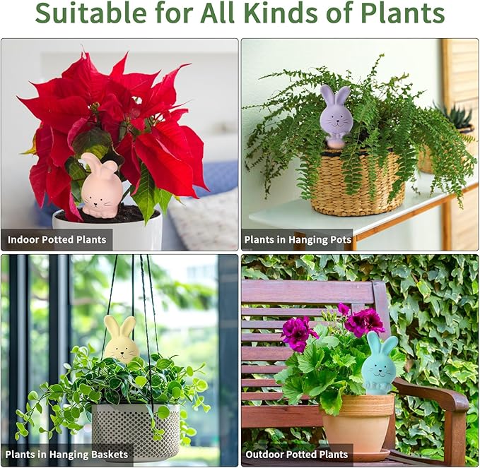 WILDKEN Terracotta Watering Globes, 4 Pack Rabbit Shaped Plant Watering Spikes Vacation Self-Watering Planters Devices for Indoor and Outdoor Plants